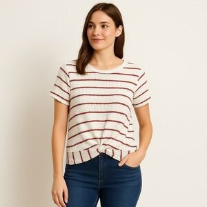 Altar'd State Womens Knit Top Front‎ Twist Red White Candy Cane Size XS